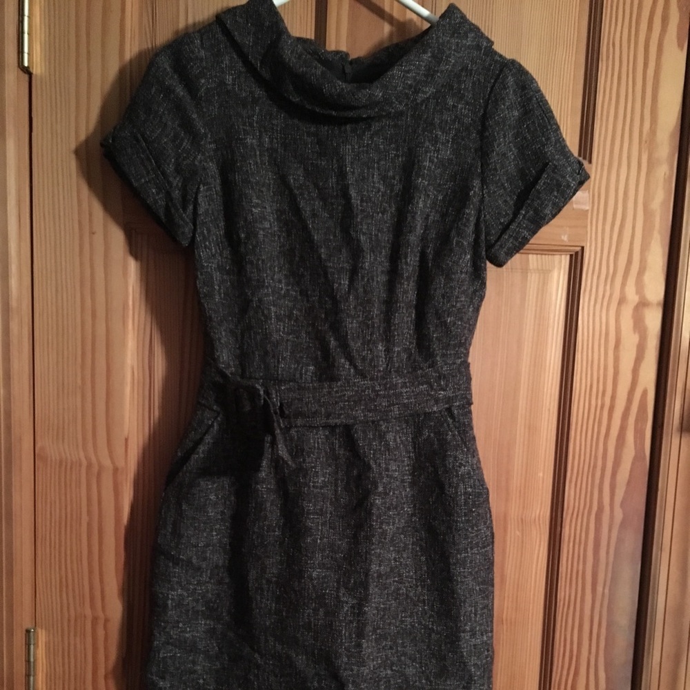 Tweed, short sleeved, belted, *sweater* dress